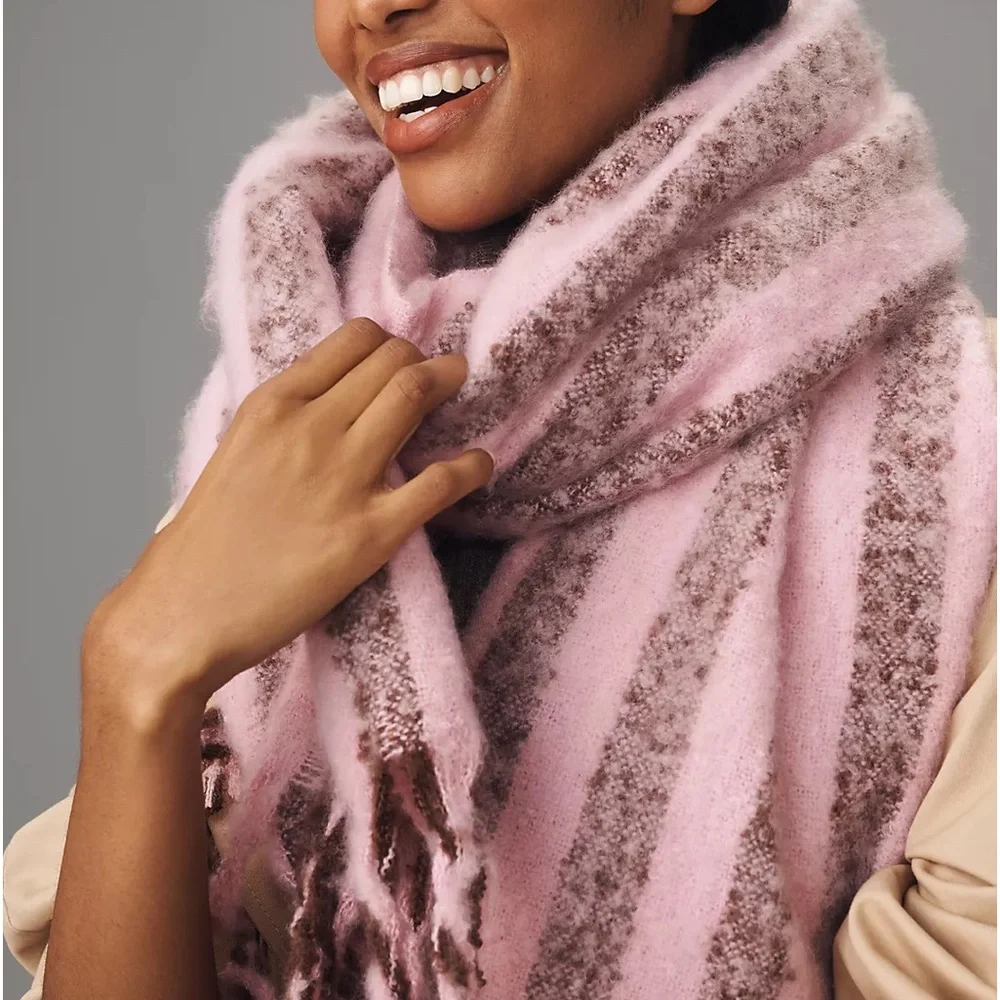 Anthropologie Brushed Woven Scarf: Vertical Stripe Edition in Pink Combo - Picture 2 of 7